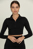 Black Athletic Half-Zip Crop Top