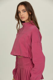 Raspberry Cinched Zip-Up Jacket