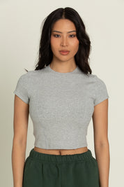 Heather Grey Short Sleeve Ribbed Tee