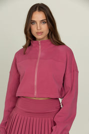 Raspberry Cinched Zip-Up Jacket