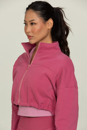 Raspberry Cinched Zip-Up Jacket