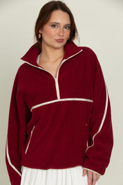 Maroon Minimalistic Half-Zip Pullover