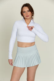 White Athletic Half-Zip Crop Top