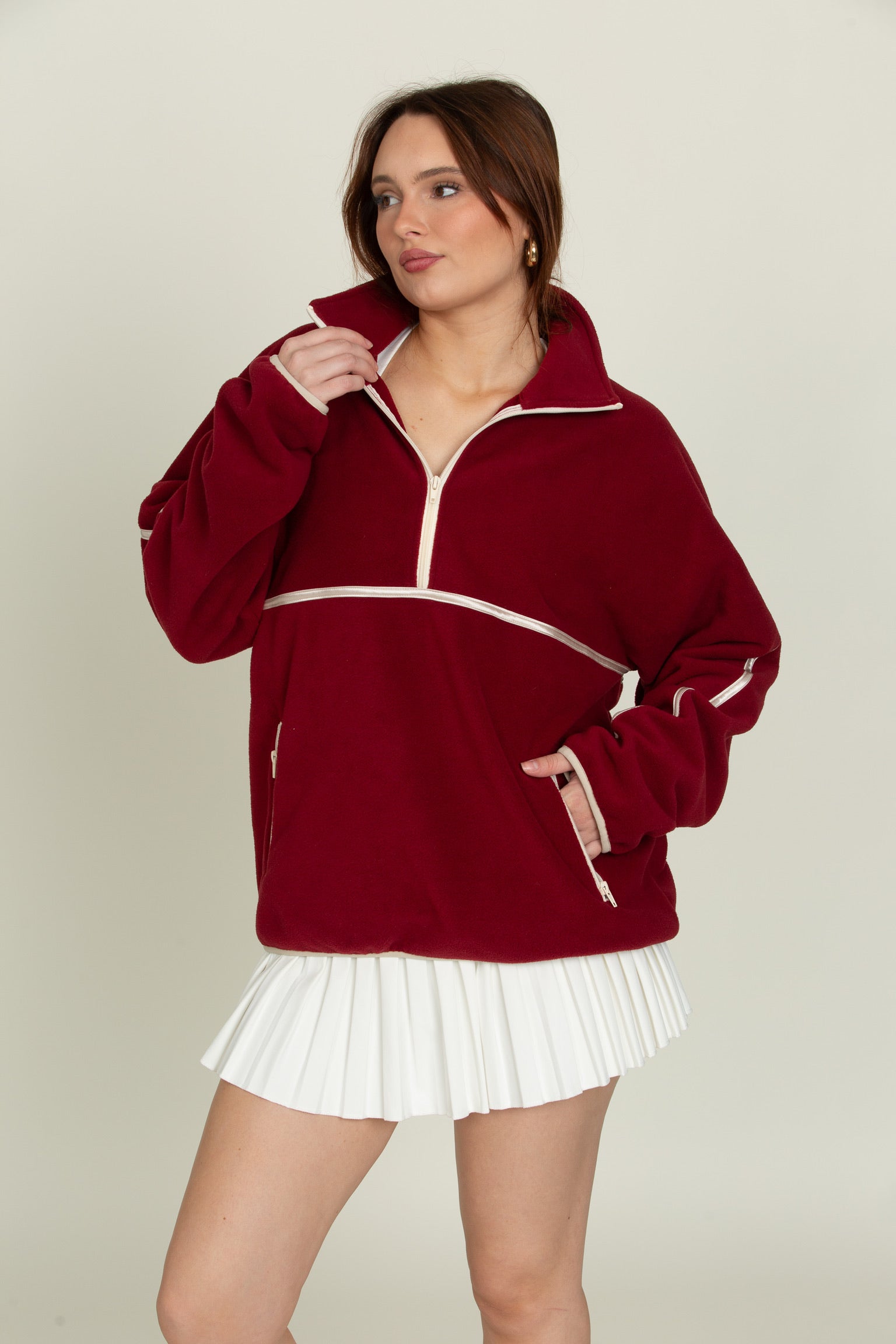 Maroon Minimalistic Half-Zip Pullover