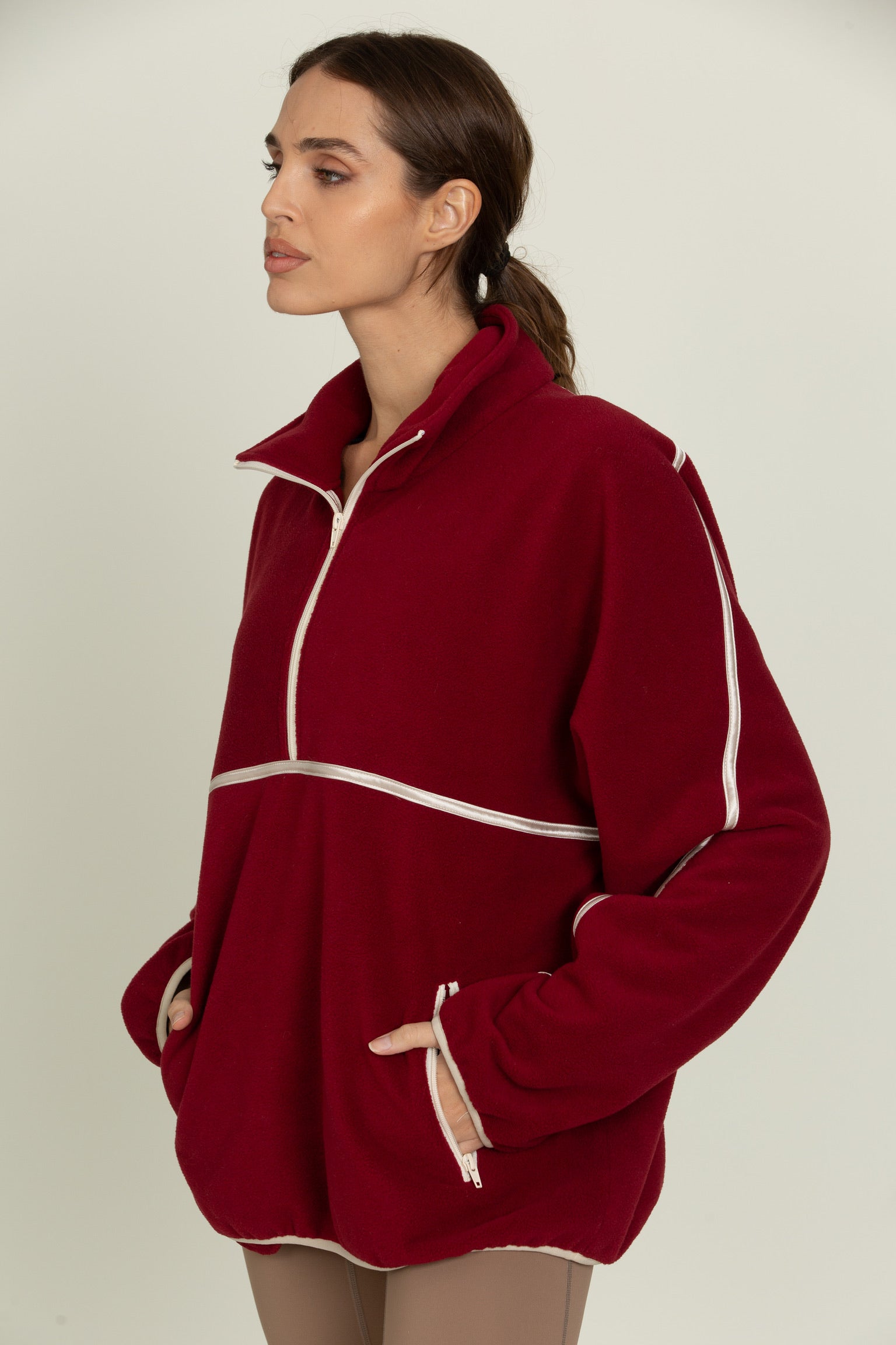 Maroon Minimalistic Half-Zip Pullover