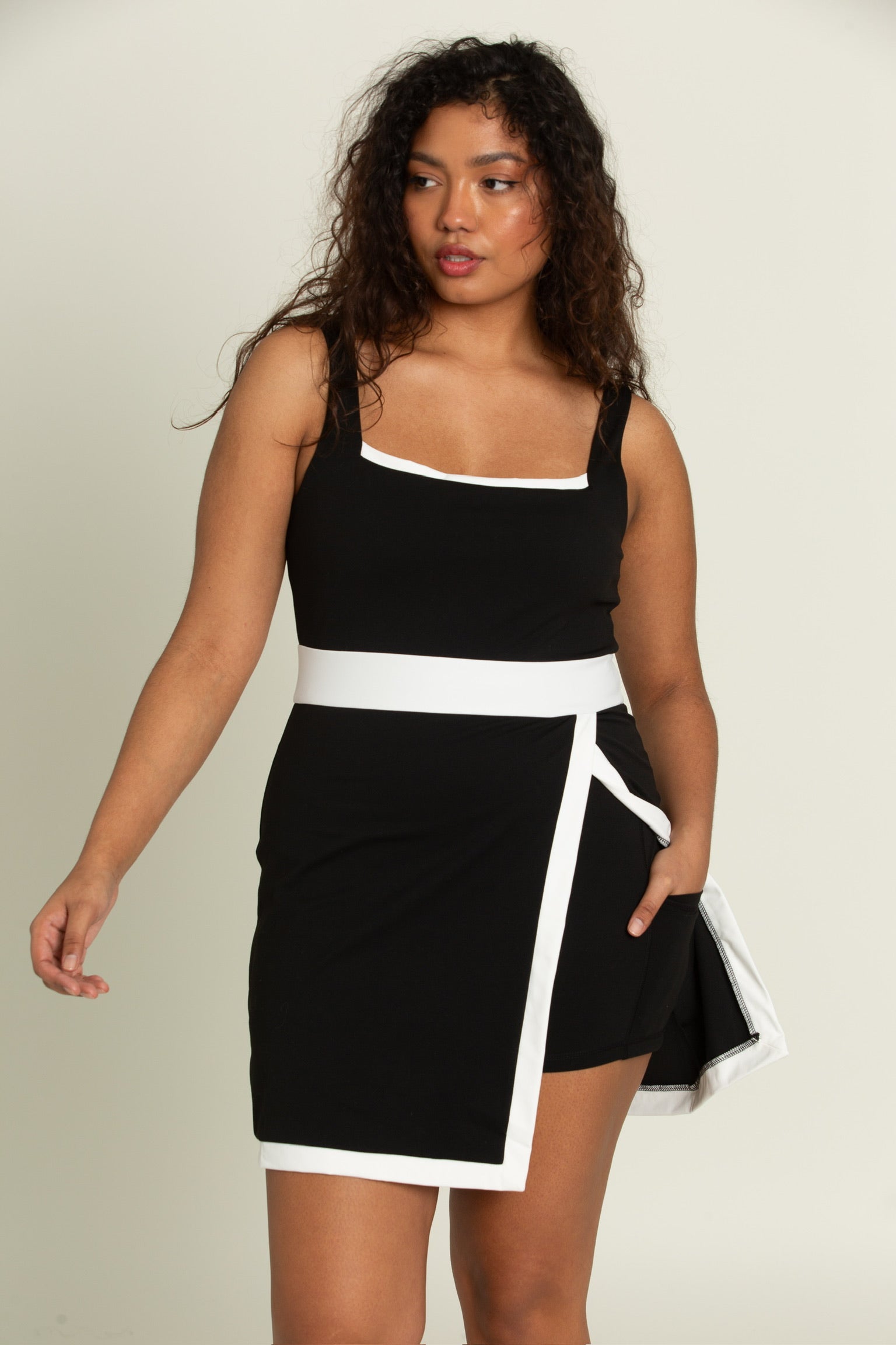 black and white striped cocktail dress