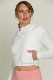 Ivory Ribbed Hoodie Jacket