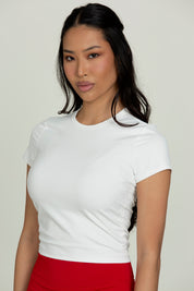 White Side Ruched Short Sleeve Top