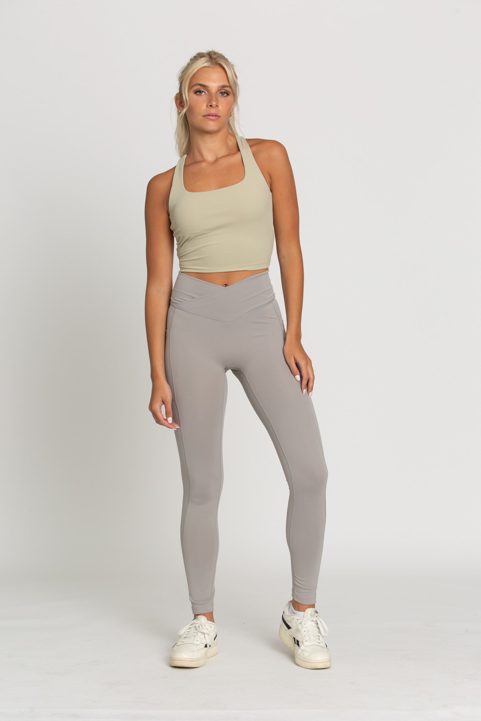 ACA Moon Dust Gray Crossover leggings with pockets