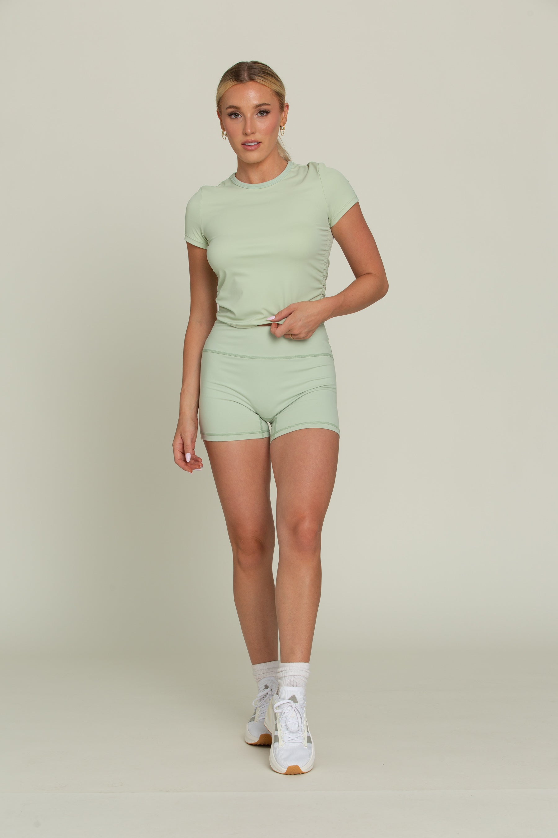 Pastel Green Side Ruched Short Sleeve Top