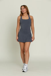 Navy Criss Cross Back Pleated Tennis Dress