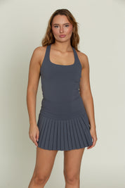 Navy Criss Cross Back Pleated Tennis Dress