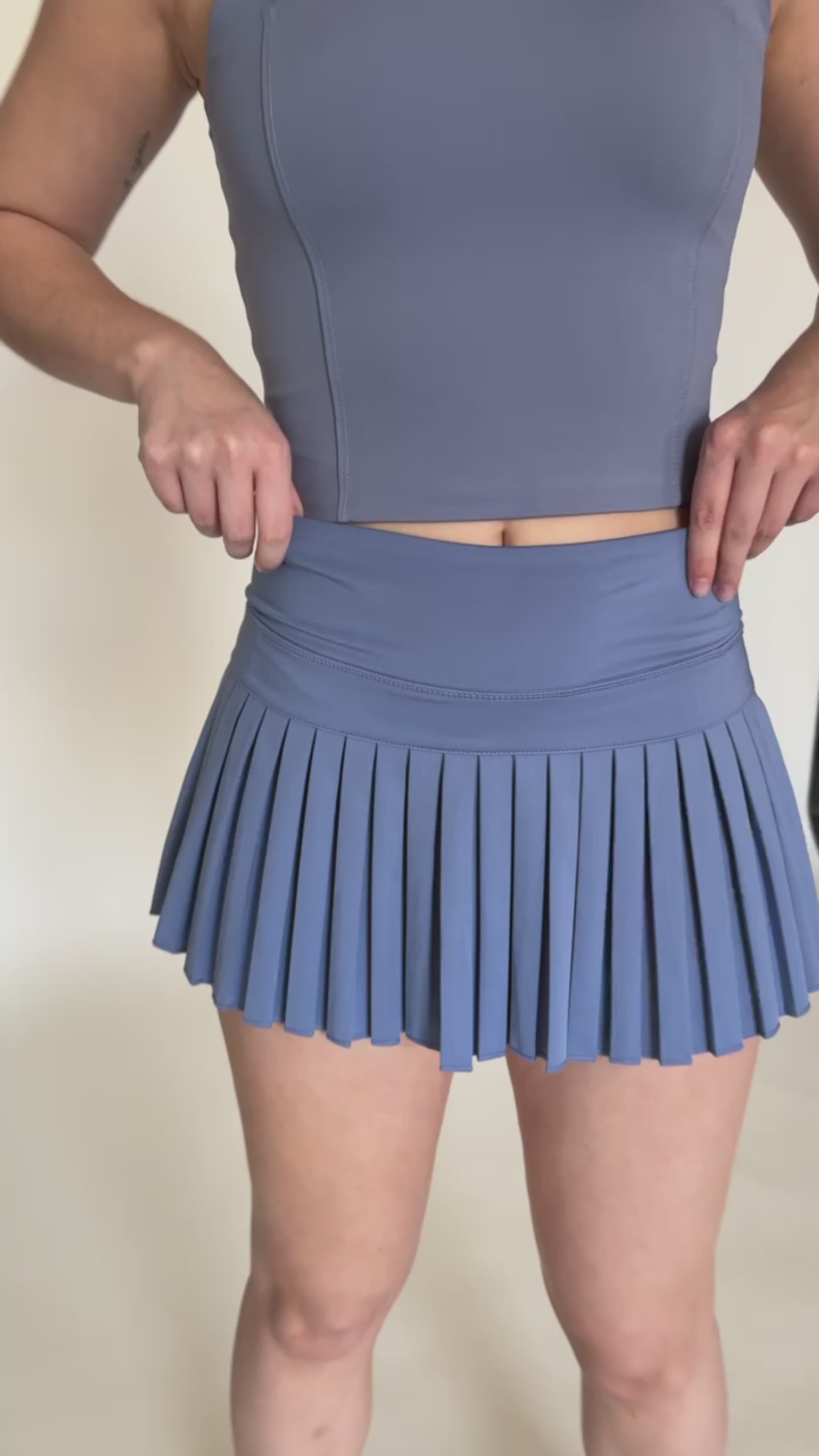 Dusty Blue Pleated Tennis Skirt Gold Hinge