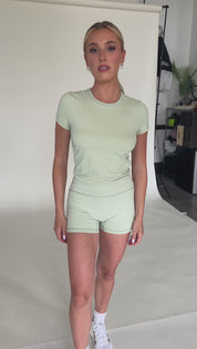 Pastel Green Side Ruched Short Sleeve Top